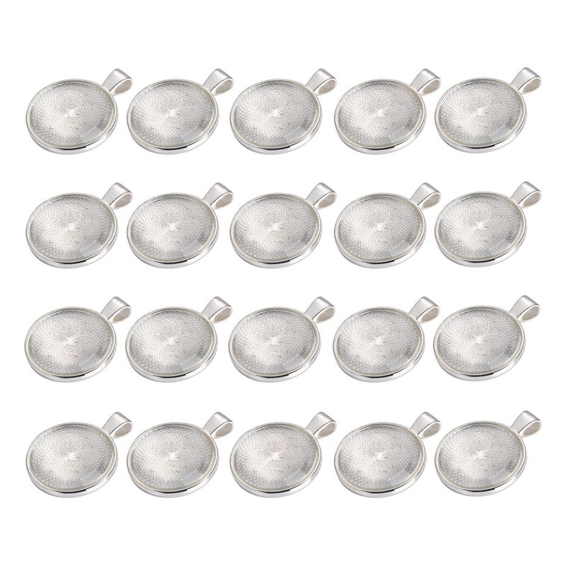 Miraclekoo 40 Pcs Silver Round Pendant Trays with Glass Cabochons 25 mm Blanks Bezel Pendant Trays Set for Photo Resin Craft Jewelry Making