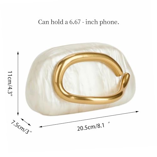 DEBIMY Women Acrylic Clutch Box Metal Handle Evening Bag Trendy Ladies Shoulder Crossbody Purse for Wedding Party Causal, Beige - Image 3