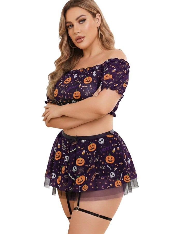 GirlFriend Plus Size Garter Lingerie Set Mesh Ruffle Cosplay Babydoll with Mini Skirt 3 Piece Lingerie Babydoll Set - Image 1
