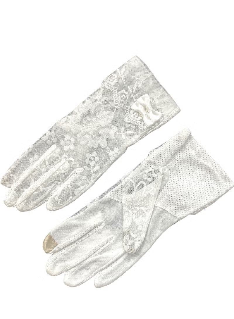 Women Lace Floral Gloves Non-slip Elegant Short Bow Lace Gloves for Wedding Parties Driving Cycling(white) - Image 4