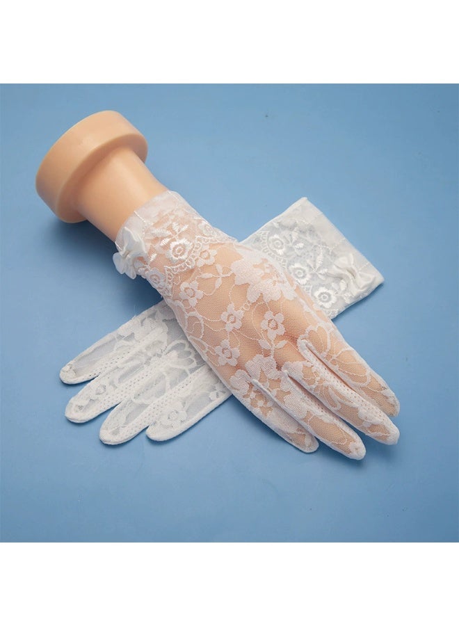 Women Lace Floral Gloves Non-slip Elegant Short Bow Lace Gloves for Wedding Parties Driving Cycling(white) - Image 3