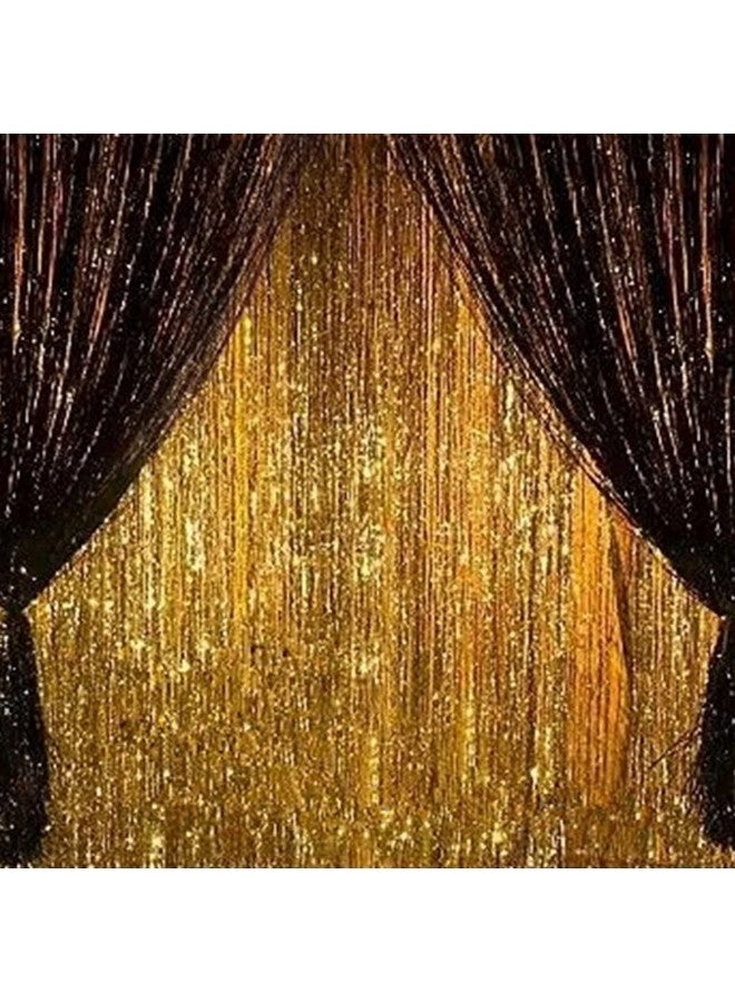 شارليتي 4 قطع 3 × 8 ستائر خلفية من ورق القصدير المعدني باللونين الأسود والذهبي لتزيين كشك الصور وحفلات أعياد الميلاد وحفلات الزفاف والتخرج - Image 1