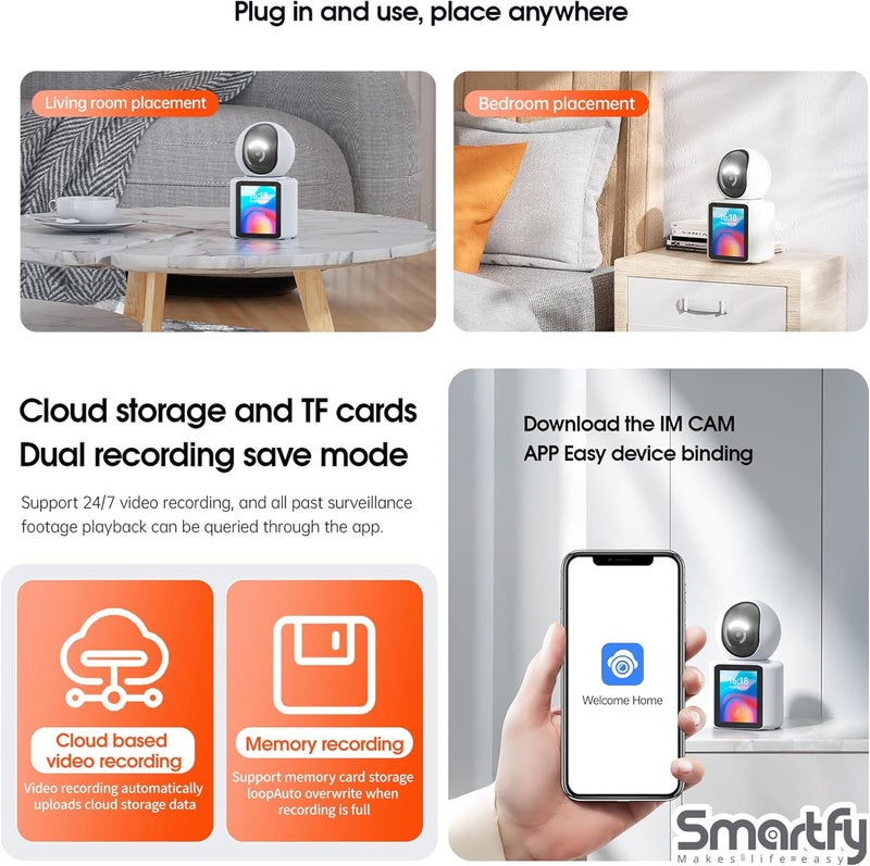 كاميرا Smartfy الأمنية للاستخدام الداخلي – جهاز مراقبة أطفال بدقة Full HD مع ميزة كشف البشر والرؤية الليلية - Image 5