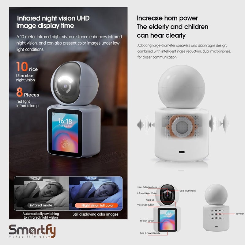 كاميرا Smartfy الأمنية للاستخدام الداخلي – جهاز مراقبة أطفال بدقة Full HD مع ميزة كشف البشر والرؤية الليلية - Image 4