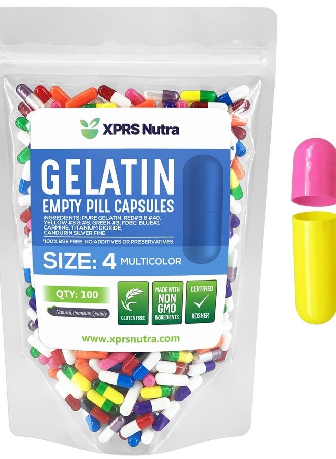 XPRS Nutra Size 4 Empty Capsules - 100 Count Small Empty Gelatin Capsules - Empty Pill Capsules - DIY Capsule Filling - Bovine Pill Capsules Empty Gel Caps (Multi Color) - Image 1