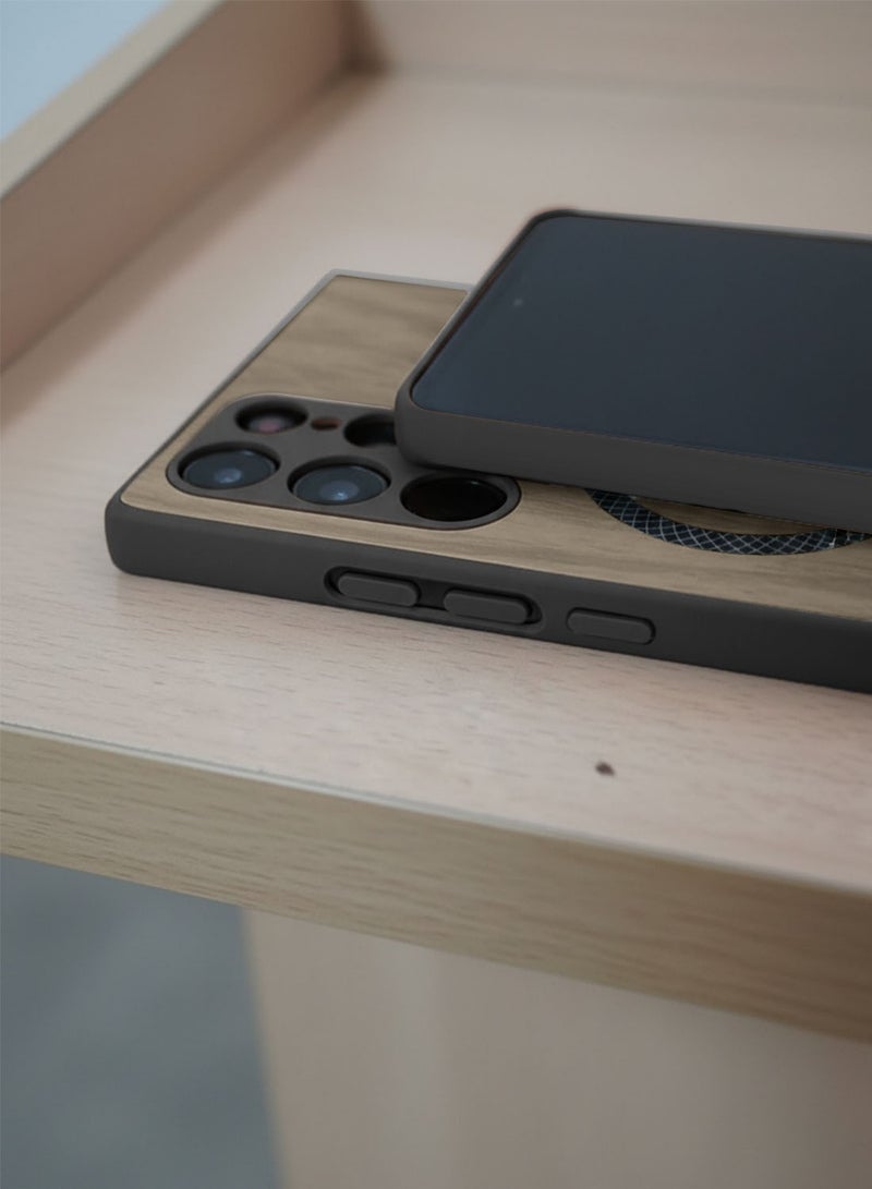 دبليو تيك غطاء خلفي قوي مضاد للصدمات مع مغناطيس Magsafe لهاتف سامسونج جالاكسي S22 ألترا 5G 2022 بنمط الخشب، غلاف من البلاستيك المقوى (MCMPMN) - خشب اللوز - Image 2