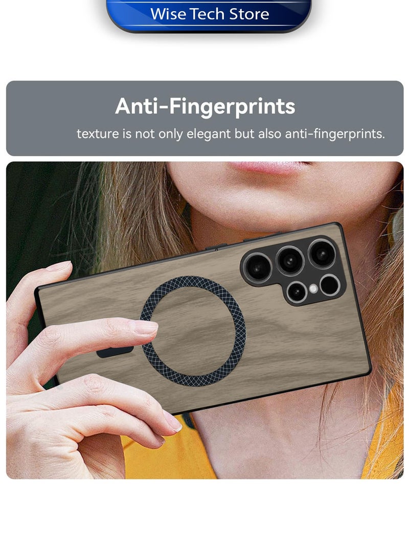 دبليو تيك غطاء خلفي قوي مضاد للصدمات مع مغناطيس Magsafe لهاتف سامسونج جالاكسي S22 ألترا 5G 2022 بنمط الخشب، غلاف من البلاستيك المقوى (MCMPMN) - خشب اللوز - Image 3