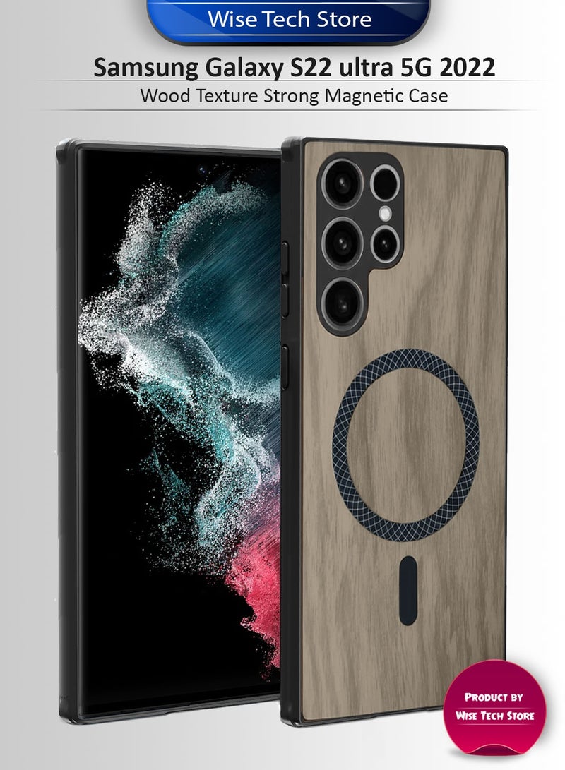 دبليو تيك غطاء خلفي قوي مضاد للصدمات مع مغناطيس Magsafe لهاتف سامسونج جالاكسي S22 ألترا 5G 2022 بنمط الخشب، غلاف من البلاستيك المقوى (MCMPMN) - خشب اللوز - Image 1