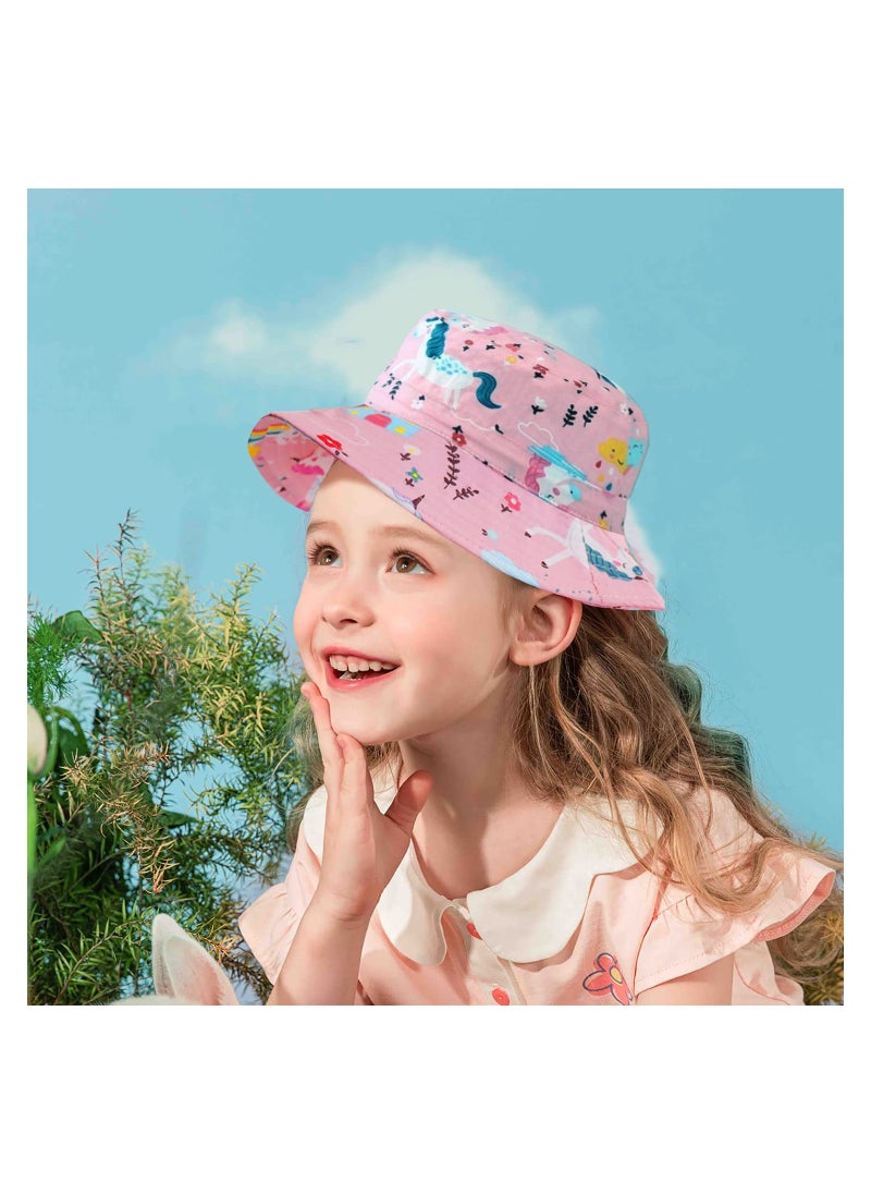 KASTWAVE - Kids Wide Brim Bucket Hat for Baby Girls, Summer Protection Bucket Hats with Adjustable Chin Strap,  Foldable Outdoor Hat Beach Cap, Summer Animal Hat, Pink - Ages 2-6 - Image 1