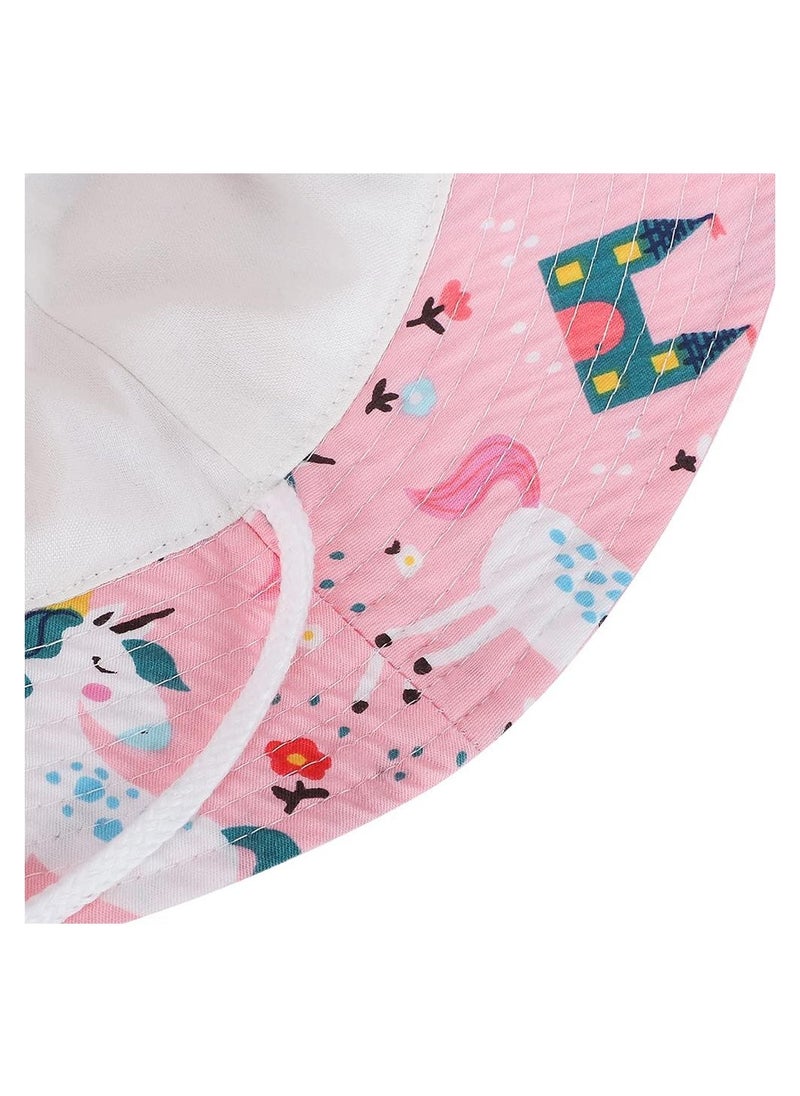 KASTWAVE - Kids Wide Brim Bucket Hat for Baby Girls, Summer Protection Bucket Hats with Adjustable Chin Strap,  Foldable Outdoor Hat Beach Cap, Summer Animal Hat, Pink - Ages 2-6 - Image 1