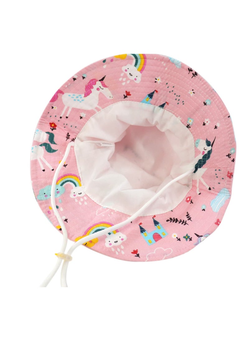 KASTWAVE - Kids Wide Brim Bucket Hat for Baby Girls, Summer Protection Bucket Hats with Adjustable Chin Strap,  Foldable Outdoor Hat Beach Cap, Summer Animal Hat, Pink - Ages 2-6 - Image 1