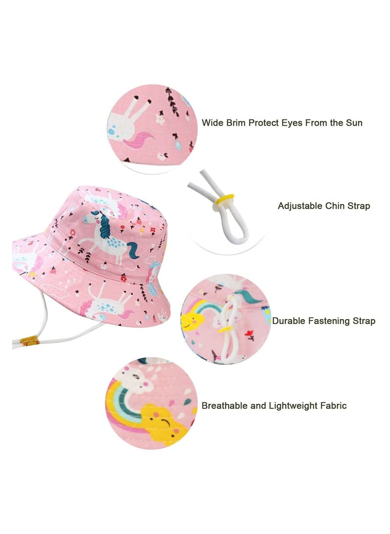 KASTWAVE - Kids Wide Brim Bucket Hat for Baby Girls, Summer Protection Bucket Hats with Adjustable Chin Strap,  Foldable Outdoor Hat Beach Cap, Summer Animal Hat, Pink - Ages 2-6 - Image 1