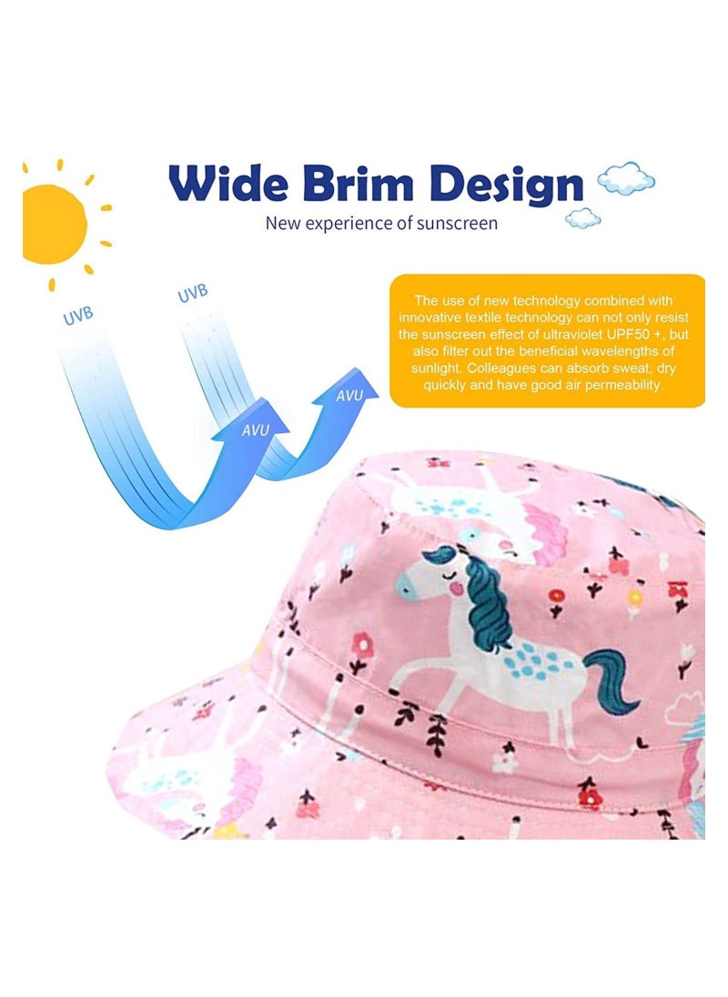 KASTWAVE - Kids Wide Brim Bucket Hat for Baby Girls, Summer Protection Bucket Hats with Adjustable Chin Strap,  Foldable Outdoor Hat Beach Cap, Summer Animal Hat, Pink - Ages 2-6 - Image 1