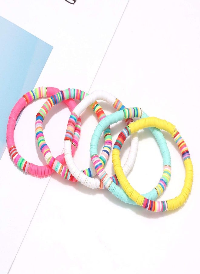 boderier Heishi Bracelet Set Stack Rainbow Vinyl Disc Bead Surfer Stretch Bracelet Summer Beach Bracelet Jewelry (5) - Image 3