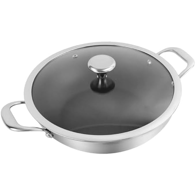 كوريل مقلاة دورانانو كادهاي 24 سم من الفولاذ المقاوم للصدأ ثلاثي الطبقات بتقنية طلاء كادهاي غير لاصقة وخالية من حمض بيرفلورو الأوكتانويك مع مقابض متينة بدون طلاء كيميائي ومتوافقة مع الحث بالغاز - Image 5