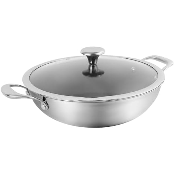 كوريل مقلاة دورانانو كادهاي 24 سم من الفولاذ المقاوم للصدأ ثلاثي الطبقات بتقنية طلاء كادهاي غير لاصقة وخالية من حمض بيرفلورو الأوكتانويك مع مقابض متينة بدون طلاء كيميائي ومتوافقة مع الحث بالغاز - Image 2