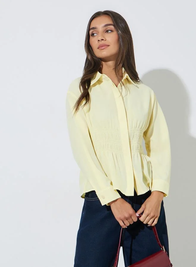 Styli Yellow Solid Smoked Waist Shirt