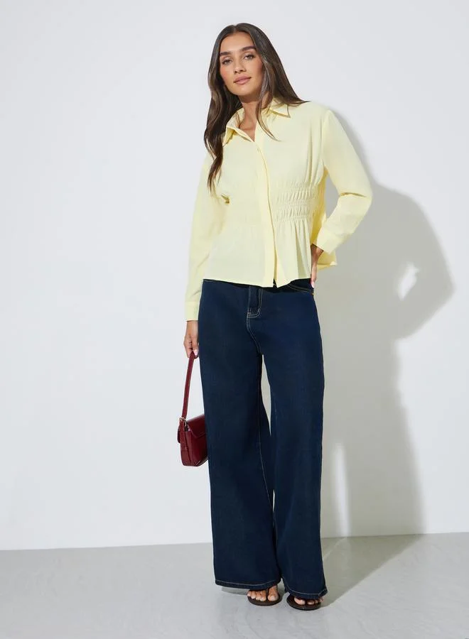 Styli Yellow Solid Smoked Waist Shirt