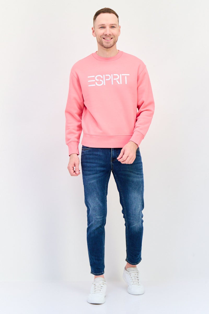 ESPRIT Men Crew Neck Long Sleeves Brand Logo Sweatshirts, Dark Pink - Image 4