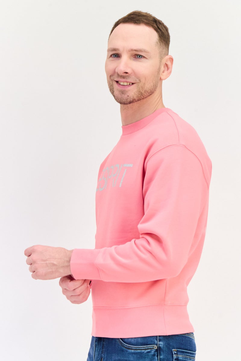 ESPRIT Men Crew Neck Long Sleeves Brand Logo Sweatshirts, Dark Pink - Image 2