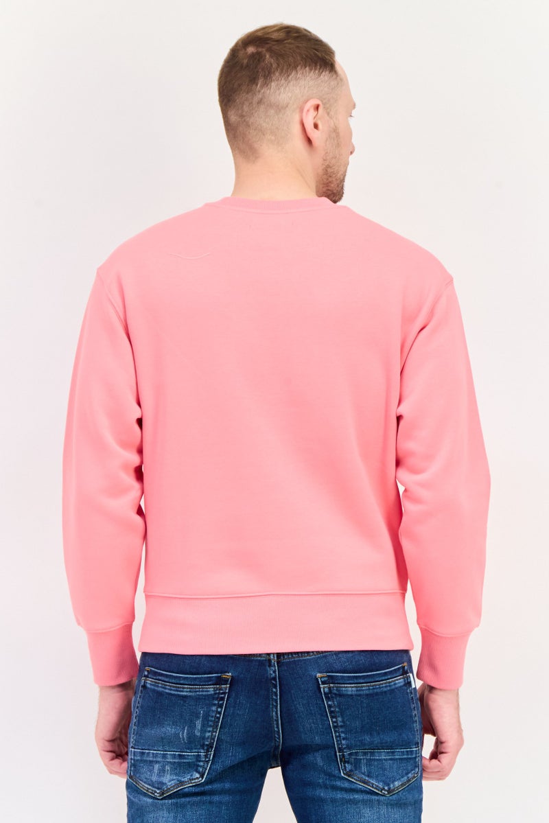 ESPRIT Men Crew Neck Long Sleeves Brand Logo Sweatshirts, Dark Pink - Image 3