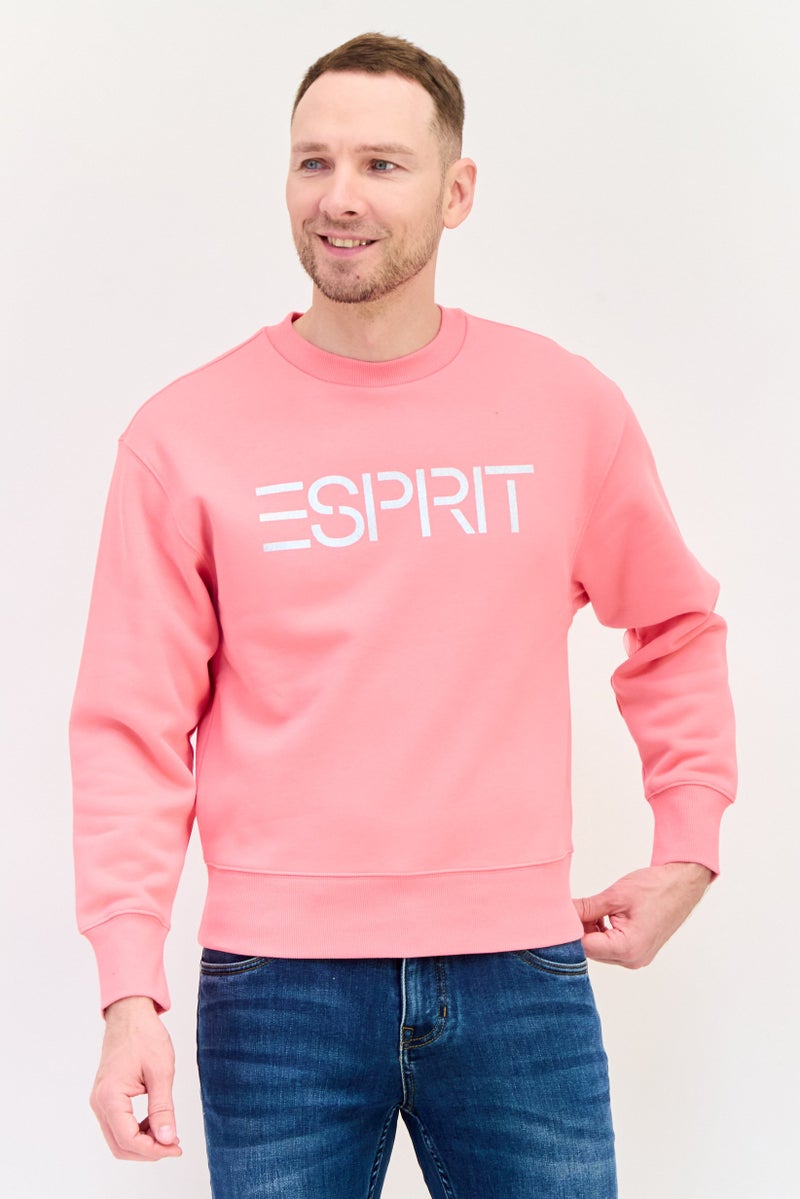ESPRIT Men Crew Neck Long Sleeves Brand Logo Sweatshirts, Dark Pink - Image 1