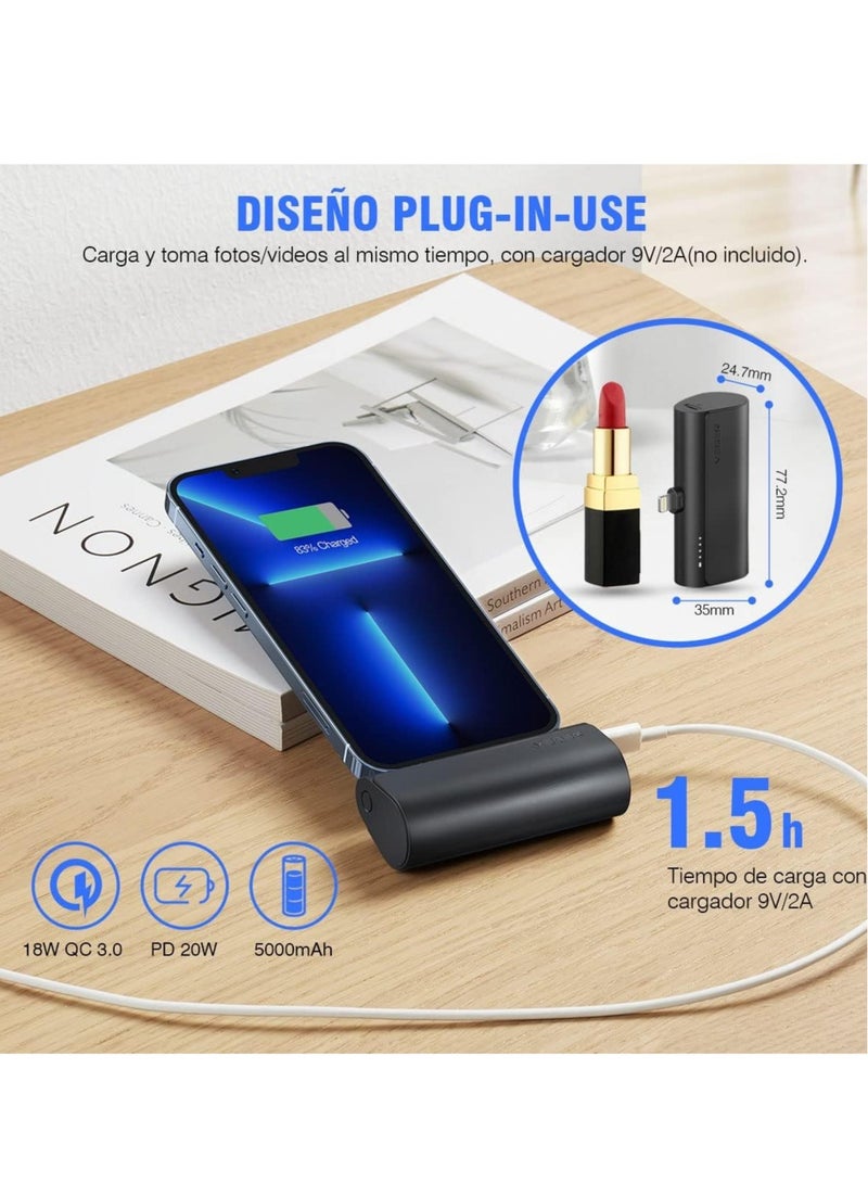 NEW  Mini Portable Powerbank 5000mAh - Fast Charging 20W PD, QC 3.0 External Battery with Built-in Plug - Image 2