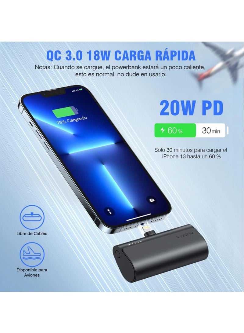 NEW  Mini Portable Powerbank 5000mAh - Fast Charging 20W PD, QC 3.0 External Battery with Built-in Plug - Image 4