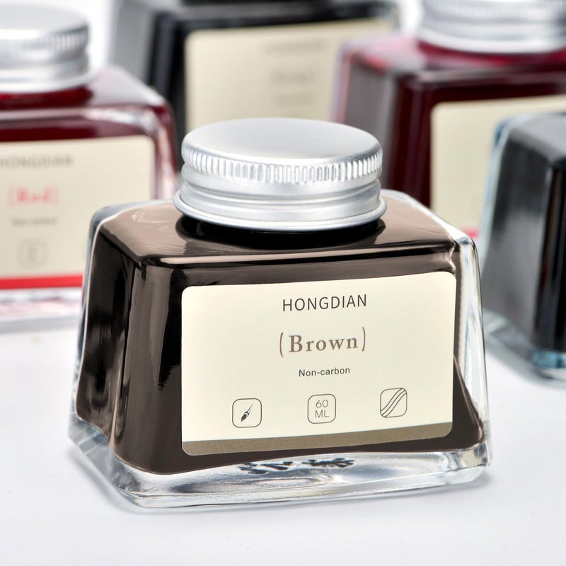 Asvine Hongdian Fountain Pen Bottled Ink Brown, 60ml Fountain Pen Ink Bottled for Writing and Calligraphy, Non Carbon - Image 3
