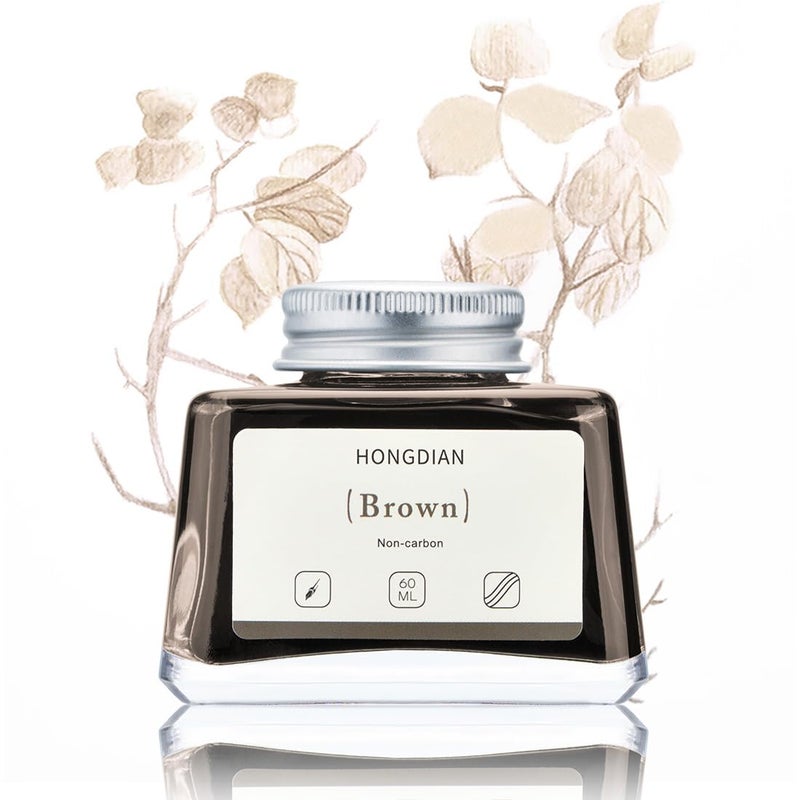 Asvine Hongdian Fountain Pen Bottled Ink Brown, 60ml Fountain Pen Ink Bottled for Writing and Calligraphy, Non Carbon - Image 1