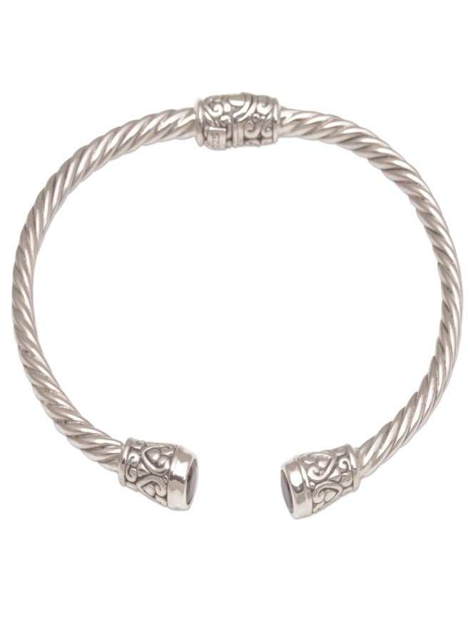 NOVICA Artisan Handmade Garnet Cuff Bracelet Sterling Silver from Bali Red Indonesia Birthstone [6 in L (end to End) x 0.2 in W] ' Spiral Temple' - Image 3