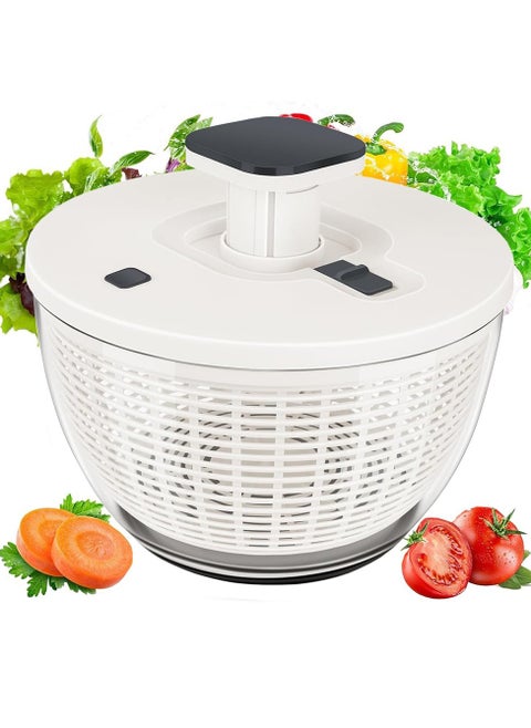 6L Salad Spinner, Vegetable Dryer with Comfortable and Retractable Pusher and Brake Button, Large Lettuce Spinner for Greens, Herb, Berry, Fruits