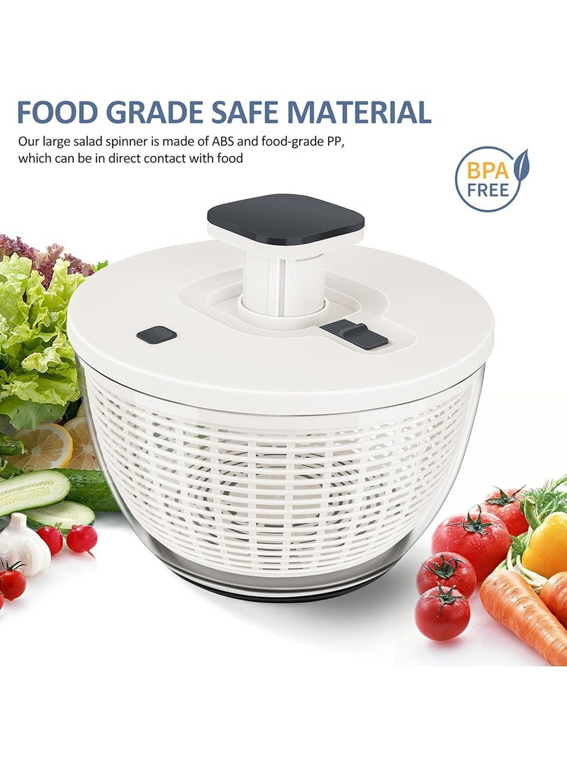 6L Salad Spinner, Vegetable Dryer with Comfortable and Retractable Pusher and Brake Button, Large Lettuce Spinner for Greens, Herb, Berry, Fruits