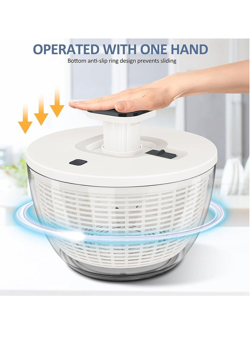 6L Salad Spinner, Vegetable Dryer with Comfortable and Retractable Pusher and Brake Button, Large Lettuce Spinner for Greens, Herb, Berry, Fruits