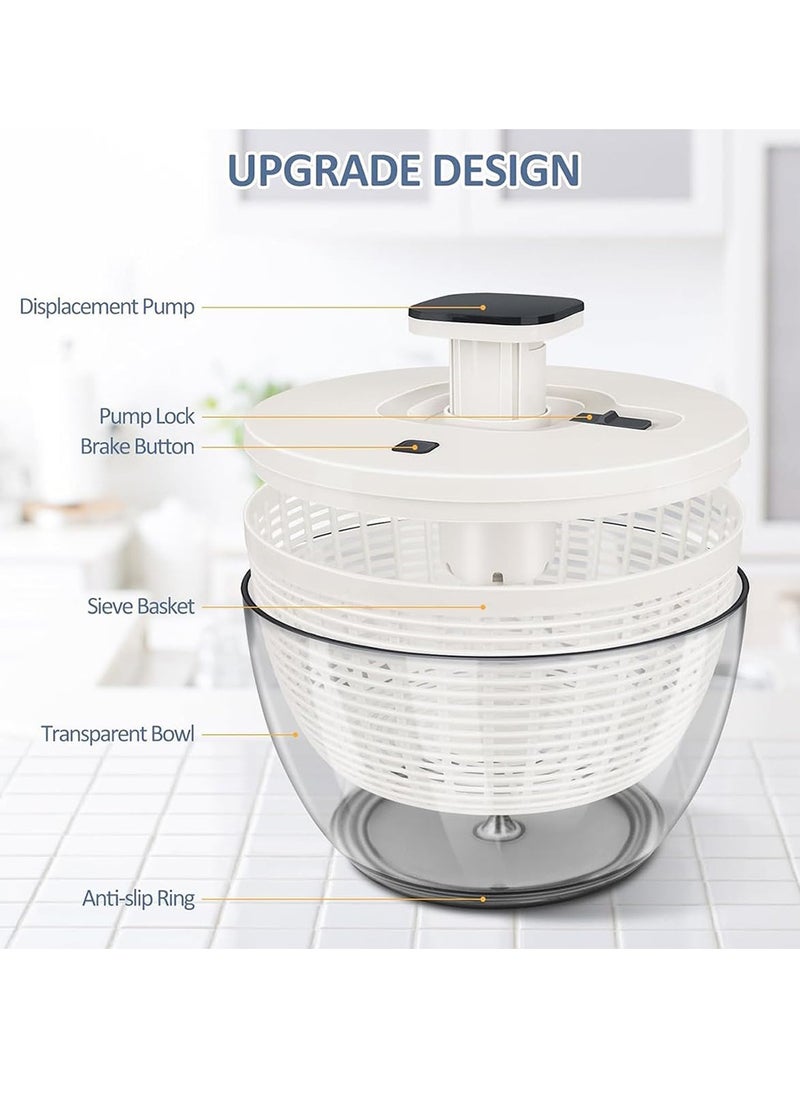 6L Salad Spinner, Vegetable Dryer with Comfortable and Retractable Pusher and Brake Button, Large Lettuce Spinner for Greens, Herb, Berry, Fruits