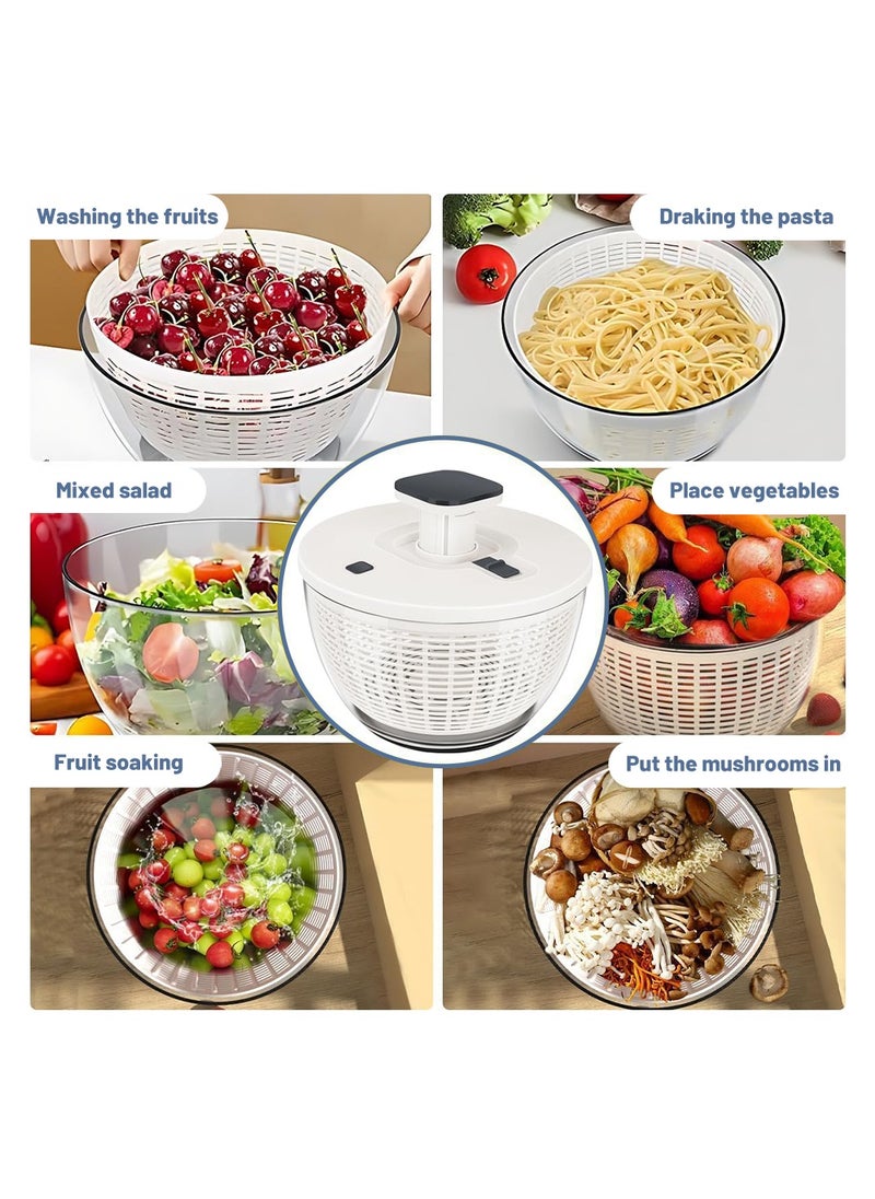 6L Salad Spinner, Vegetable Dryer with Comfortable and Retractable Pusher and Brake Button, Large Lettuce Spinner for Greens, Herb, Berry, Fruits