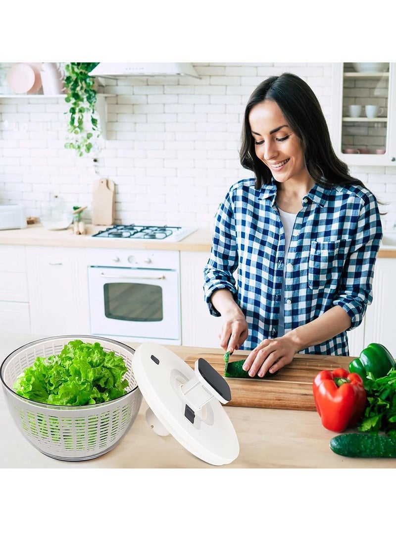 6L Salad Spinner, Vegetable Dryer with Comfortable and Retractable Pusher and Brake Button, Large Lettuce Spinner for Greens, Herb, Berry, Fruits