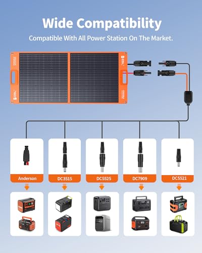 EBL Solar Panel 100W Portable Solar Panel (Upgraded) for 240/300/500/1000/1500/2000 Power Station, with Adjustable Kickstand and Parallel Cable, Waterproof IP65 for Outdoor Camping Hiking RV Trip - Image 4