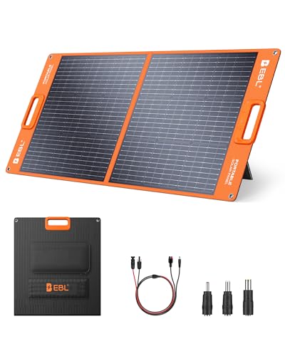 EBL Solar Panel 100W Portable Solar Panel (Upgraded) for 240/300/500/1000/1500/2000 Power Station, with Adjustable Kickstand and Parallel Cable, Waterproof IP65 for Outdoor Camping Hiking RV Trip - Image 1