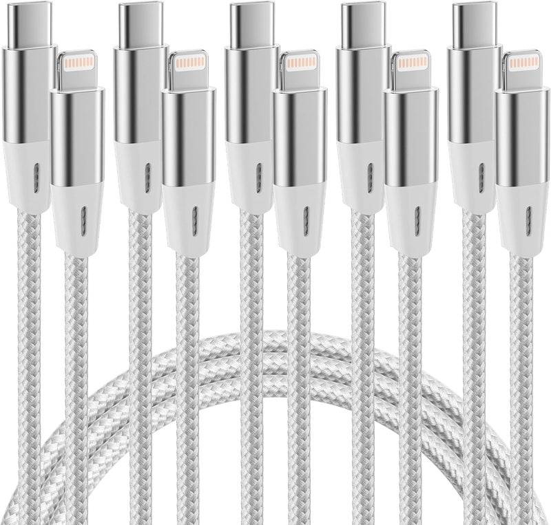 GHEREL USB C to Lightning Cable 5 Pack 6 FT MFi Certified iPhone Fast Charging Type C to Lightning Cable Nylon Braided iPhone Cord for iPhone 14 13 12 11 Pro Max Xr Xs 8 7 6 Plus and More - Image 1