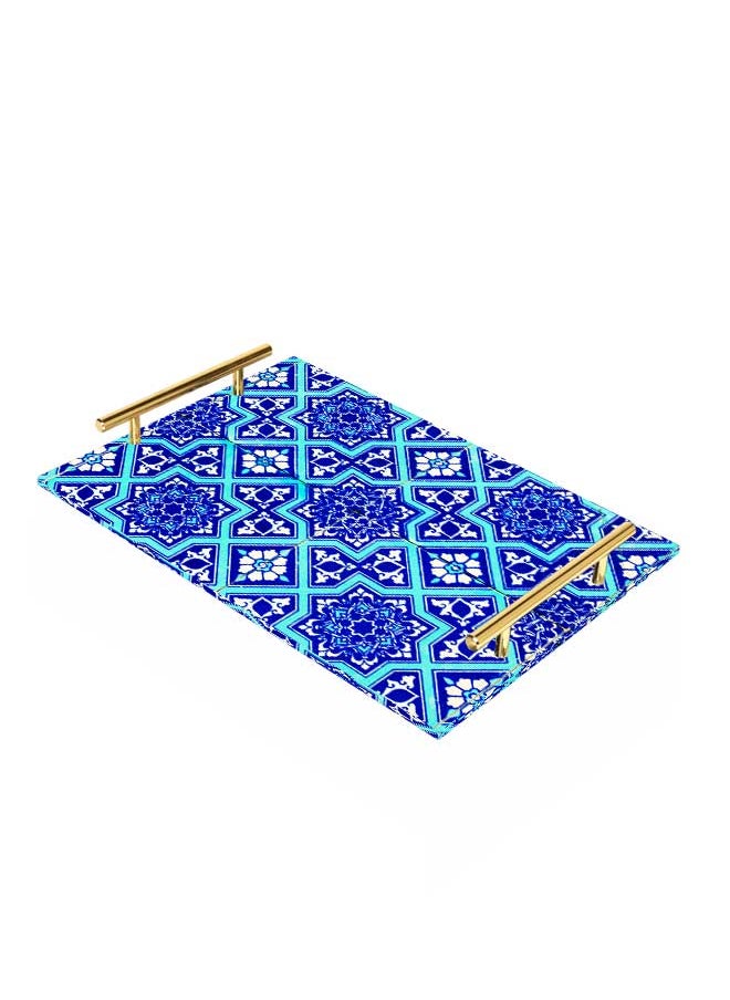 صينية تقديم مصنوعة من الأكريليك بمقابض معدنية ذهبية اللون مزخرفة بتصميم بلاط تركي