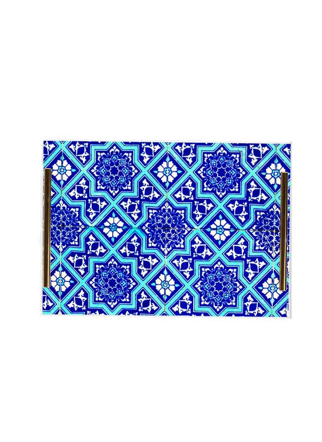 صينية تقديم مصنوعة من الأكريليك بمقابض معدنية ذهبية اللون مزخرفة بتصميم بلاط تركي