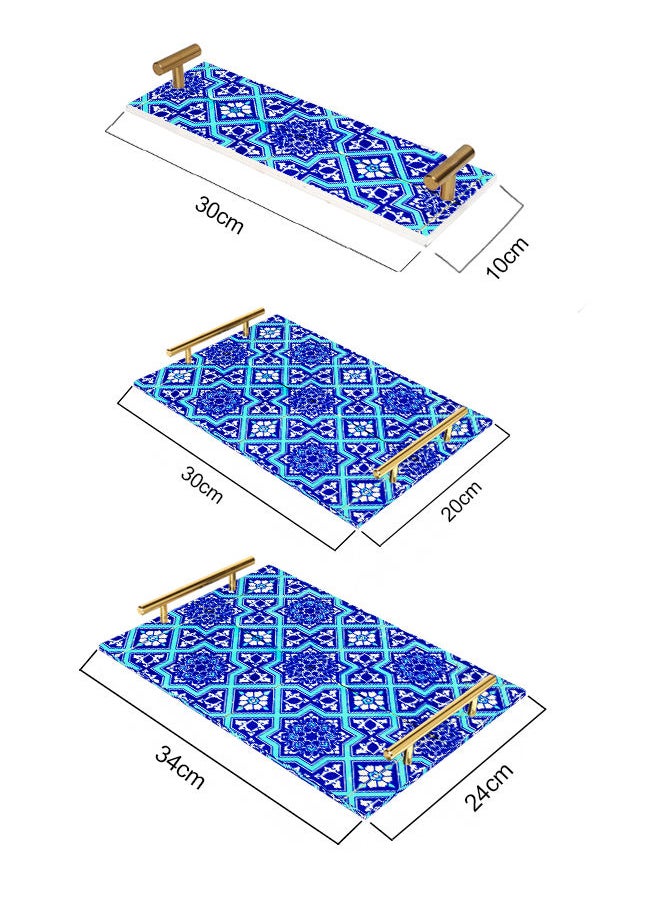 لوحة صينية تقديم مصنوعة من الأكريليك بمقابض معدنية ذهبية اللون مزخرفة بتصميم بلاط تركي  - Image 3