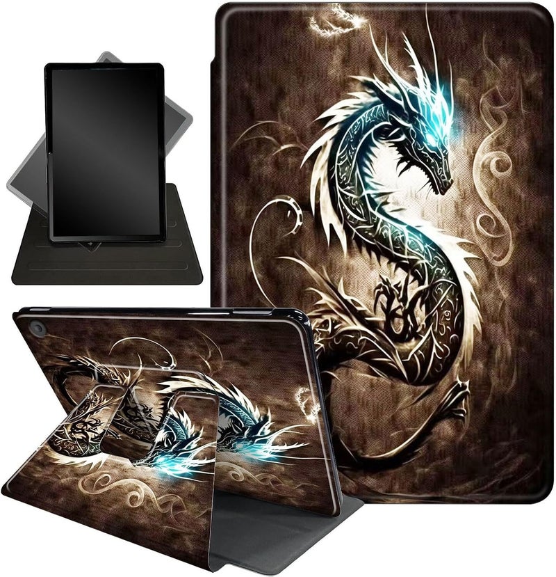 غلاف All-New Amazon Kindle Fire 7 Tablet - حامل قابل للدوران 360 درجة، غلاف واقي ذكي لجهاز Fire 7 2022 Tablet (شاشة 7 بوصة)، تصميم Dragon - Image 1