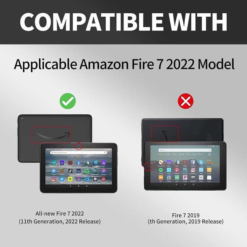 غلاف All-New Amazon Kindle Fire 7 Tablet - حامل قابل للدوران 360 درجة، غلاف واقي ذكي لجهاز Fire 7 2022 Tablet (شاشة 7 بوصة)، تصميم Dragon - Image 2
