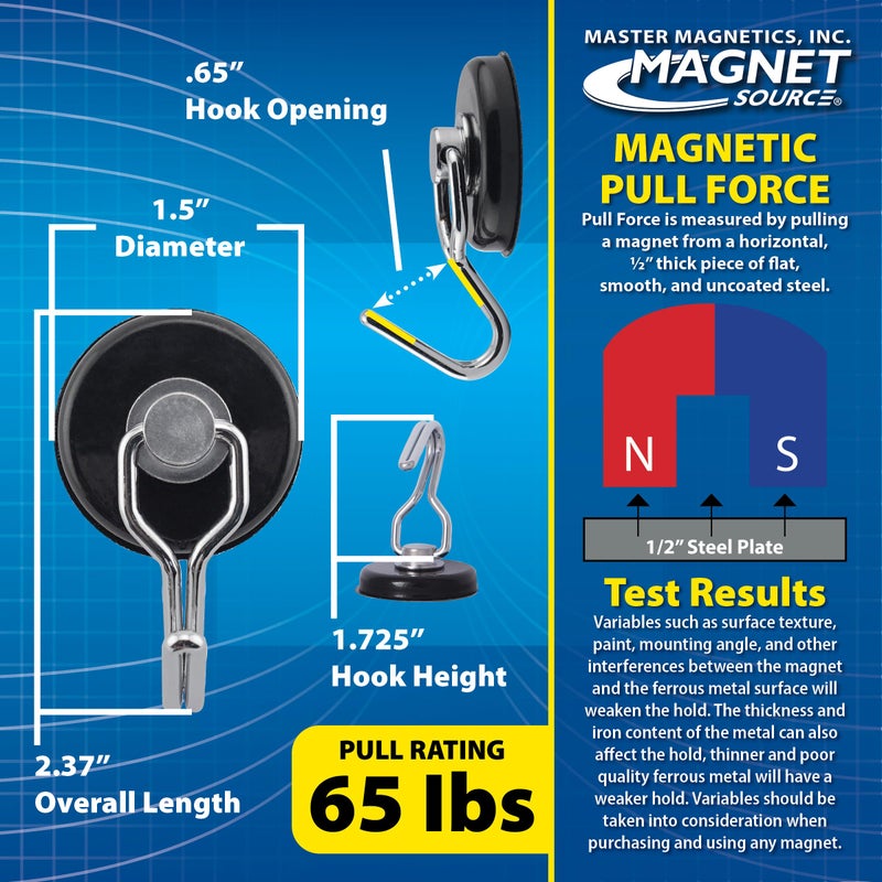 Master Magnetics 7580 Magnetic Hook Organizer Rotating Swing Hook 65 Pound Pull Force 1.47Diameter 0.54Thick Black - Image 5
