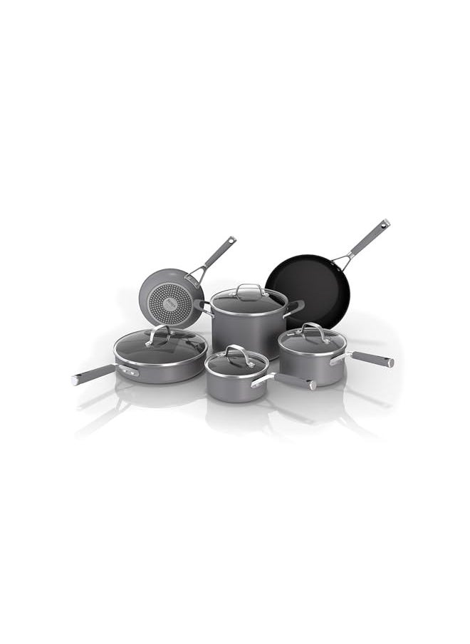 Ninja Ninja CW69010 NeverStick Comfort Grip 10-Piece Cookware Set, Nonstick, Durable, Scratch Resistant, Dishwasher Safe, Oven Safe to 400°F, Silicone Handles, Grey  - Image 1