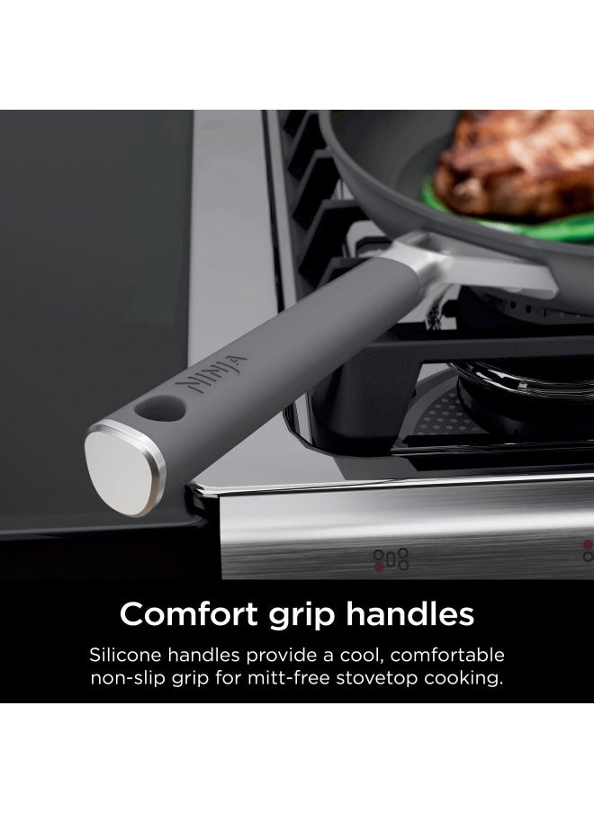 Ninja Ninja CW69010 NeverStick Comfort Grip 10-Piece Cookware Set, Nonstick, Durable, Scratch Resistant, Dishwasher Safe, Oven Safe to 400°F, Silicone Handles, Grey  - Image 3