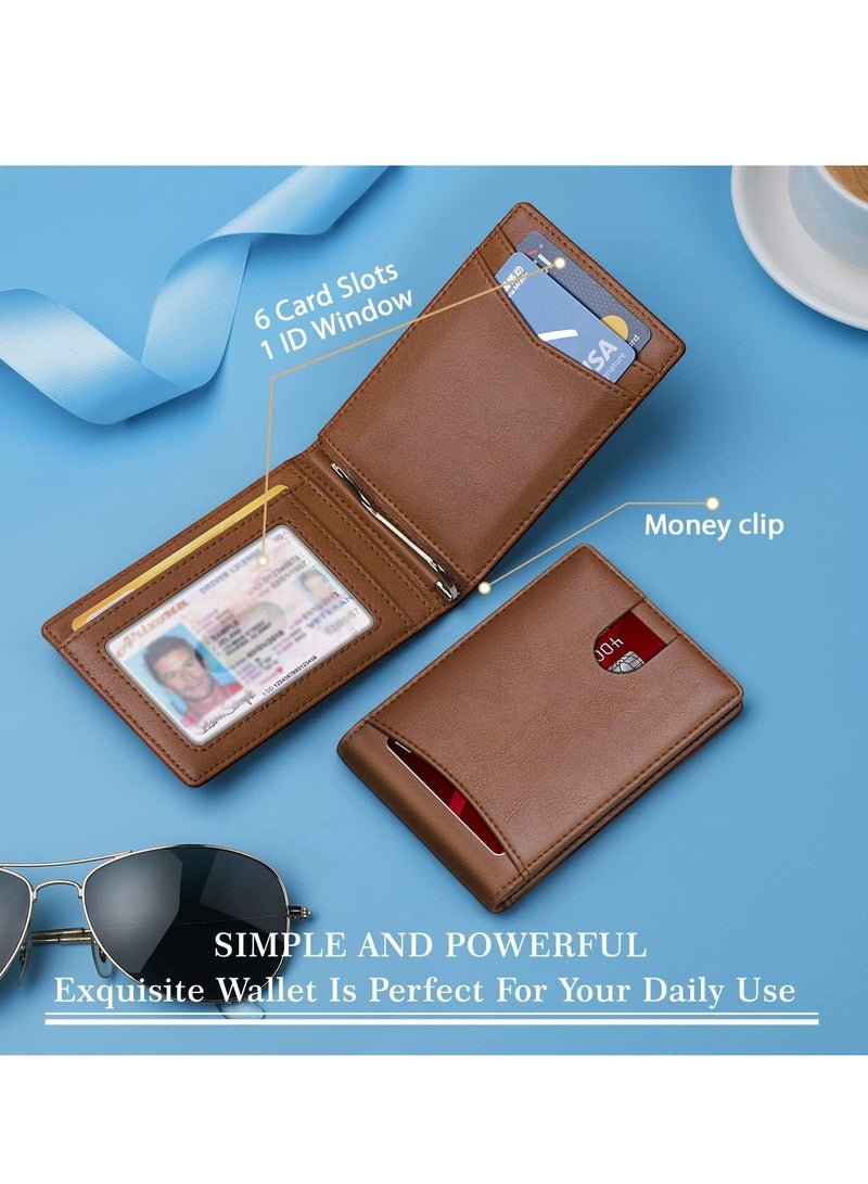 Excefore Wallet for Men Slim Larger Capacity with 6 Slots RFID Blocking Men's Wallet Minimalist Front Pocket Bifold Leather with ID Window Gift Box - Image 3