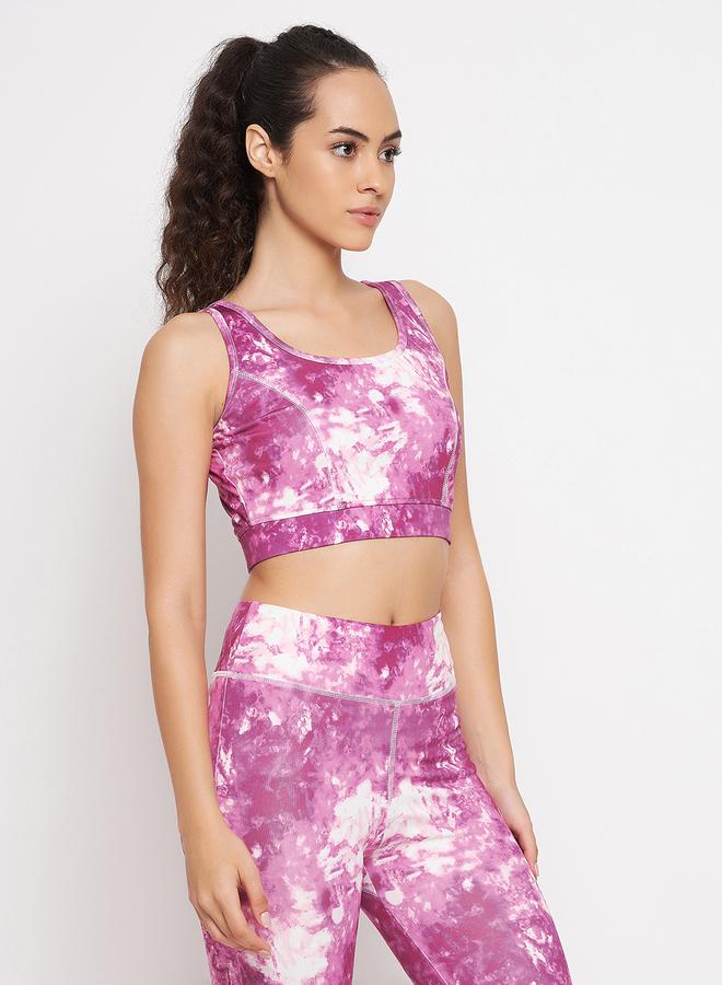 Clovia Medium Impact Padded Non-Wired Marble Print Sports Bra - Image 4